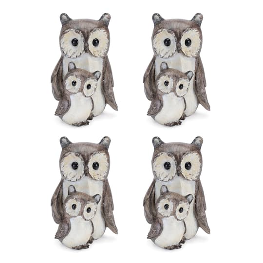 5" Woodland Owl with Baby Figurines, 4ct.
